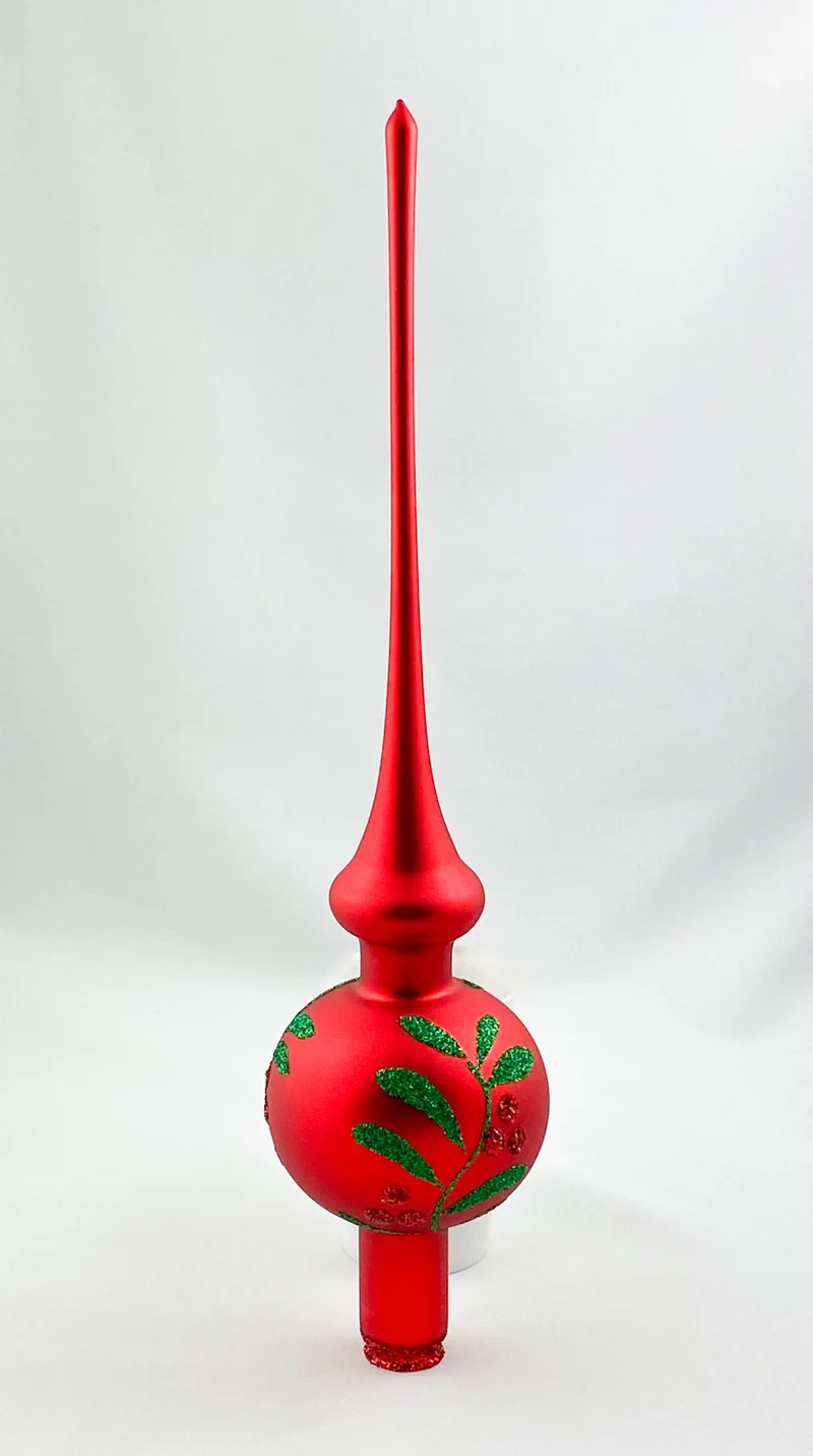 Rote Christbaumspitze mit grünem Blatt-Dekor
