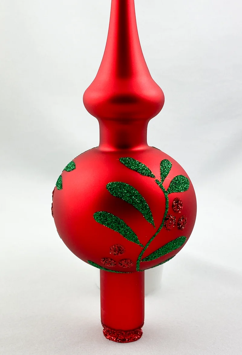 Rote Christbaumspitze mit grünem Blatt-Dekor