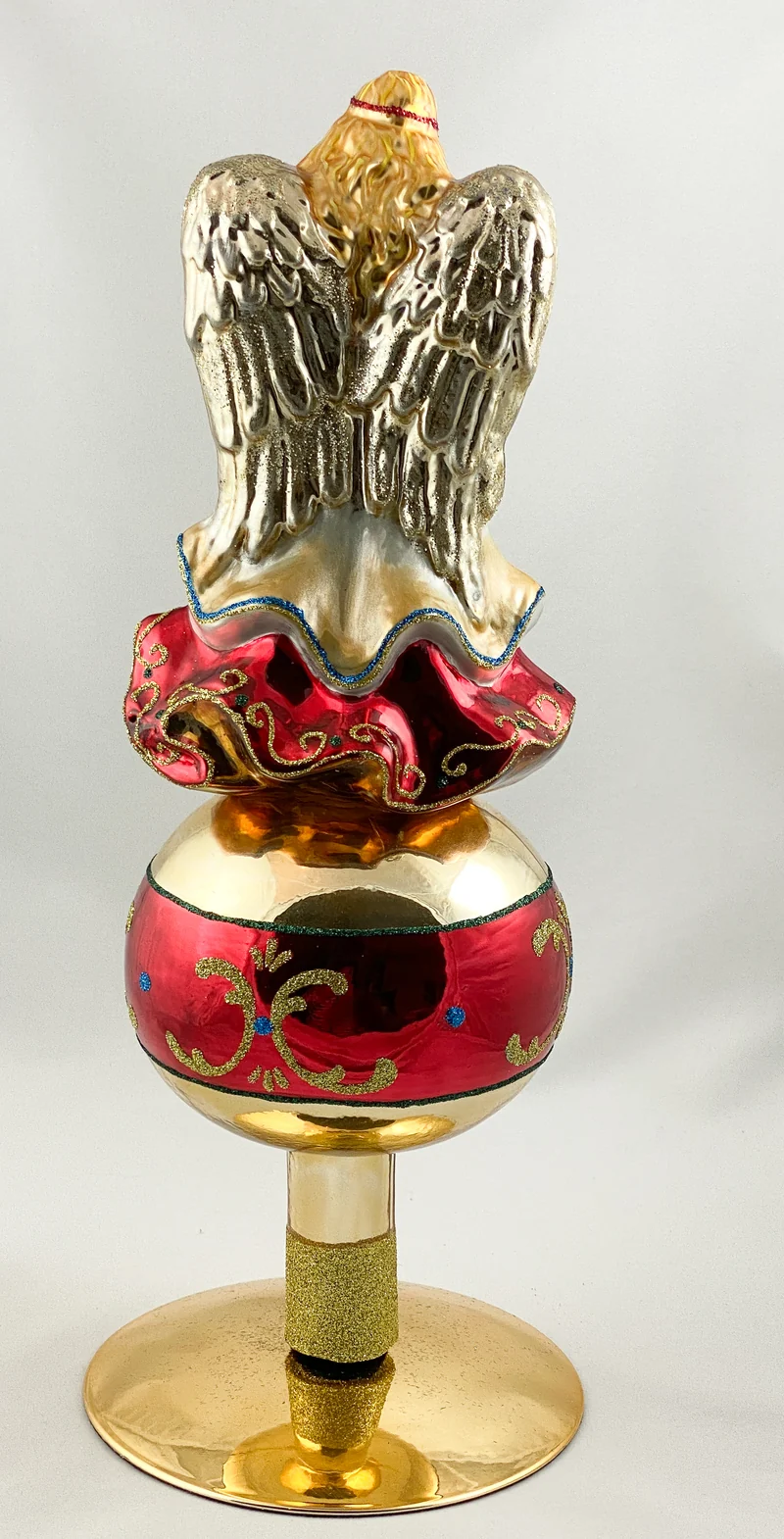 Christbaumspitze Engel im roten Kleid mit Reflexkugel