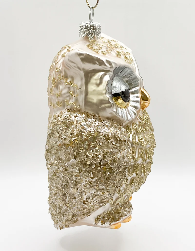 Grosse silberne Eule mit goldenem Glitzer