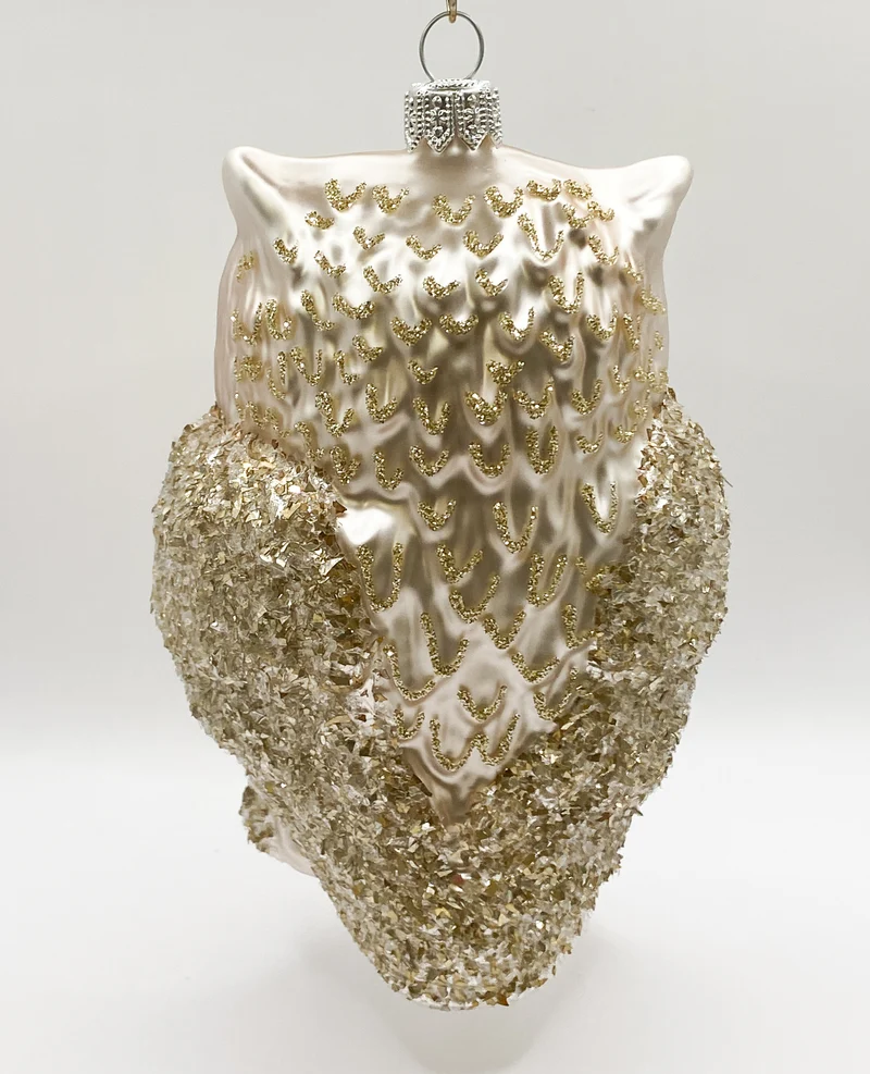 Grosse silberne Eule mit goldenem Glitzer