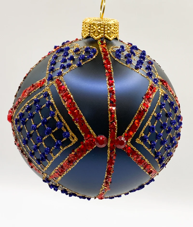Dunkelblaue Kugel mit Herzchen-Dekor