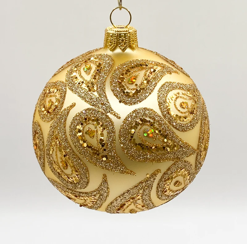 Kugel gold matt mit goldenem Paisley Muster