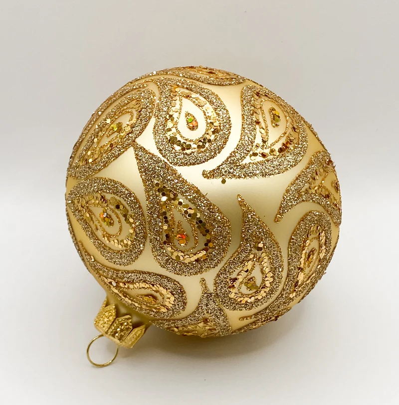Kugel gold matt mit goldenem Paisley Muster
