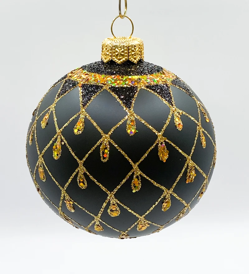 Kugel schwarz mit Gold-Gittermuster