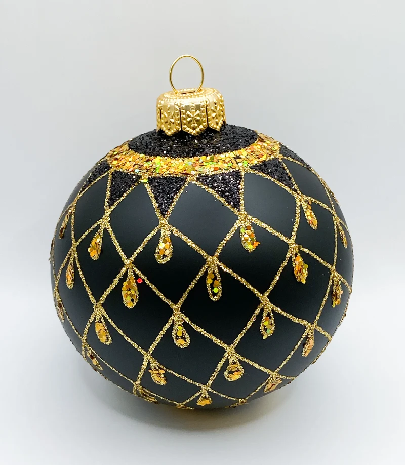 Kugel schwarz mit Gold-Gittermuster