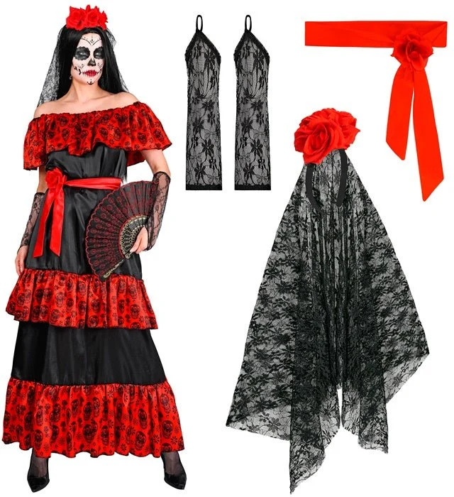 Dia de los Muertos-Kleid für Damen, 4-teilig