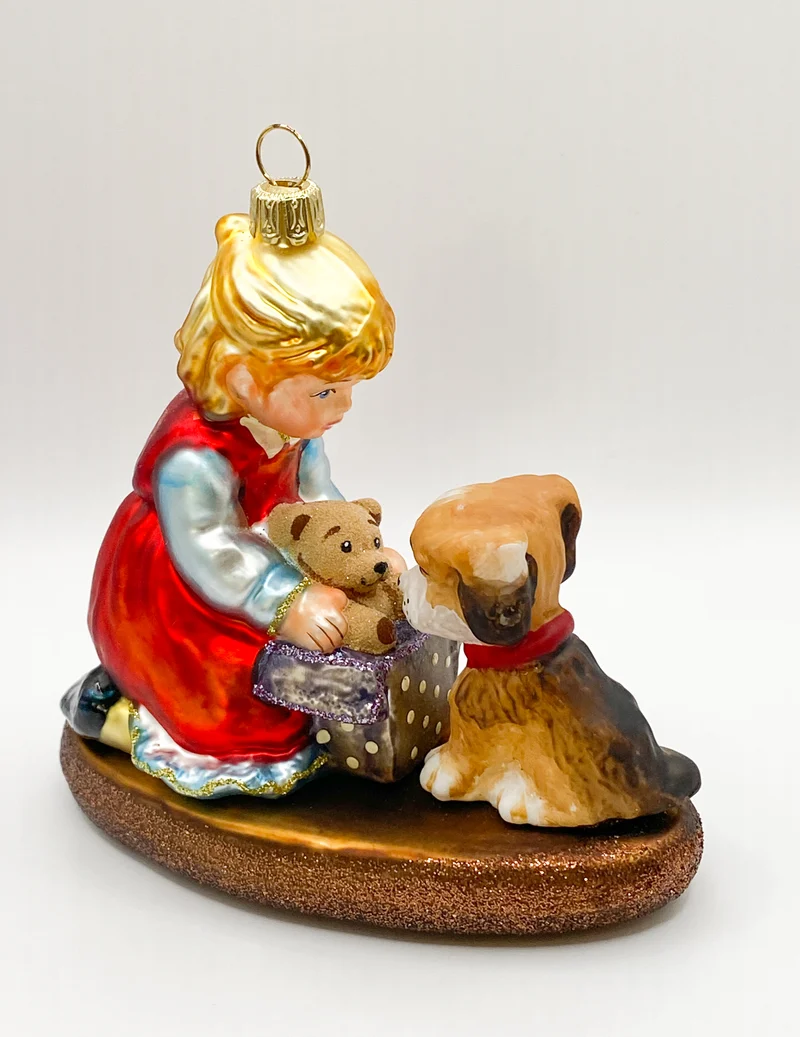 Das Mädchen zeigt dem Hündchen ihren Teddybär, KOMOZJA MOSTOWSKI