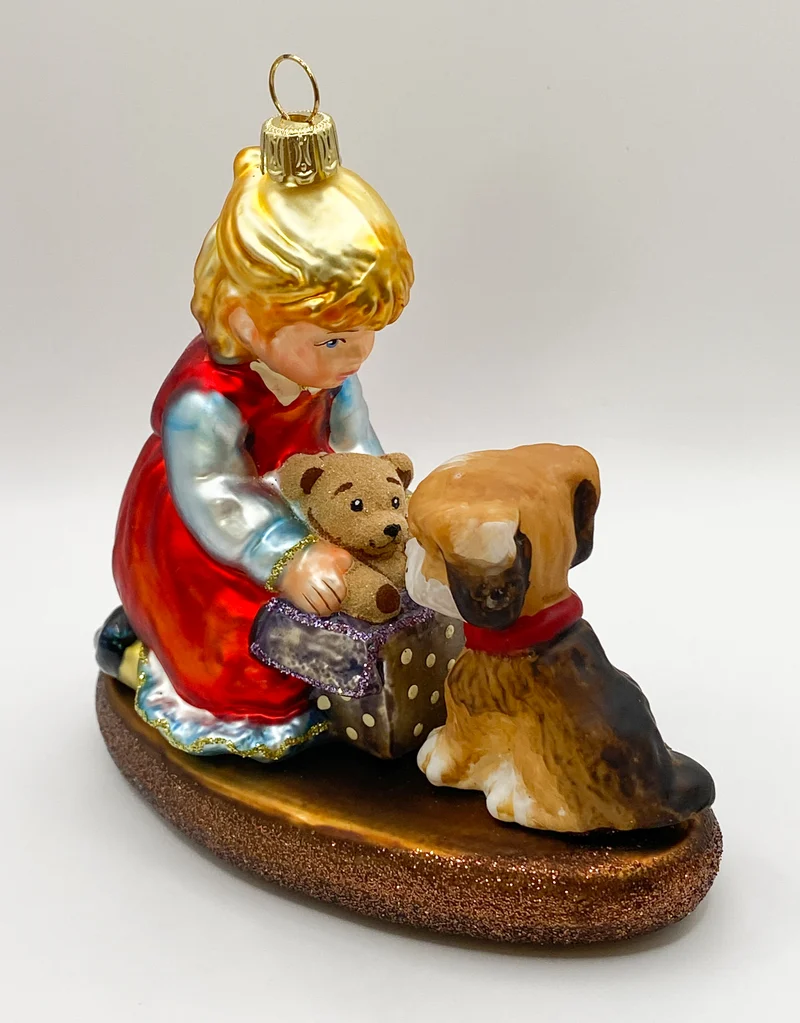 Das Mädchen zeigt dem Hündchen ihren Teddybär, KOMOZJA MOSTOWSKI