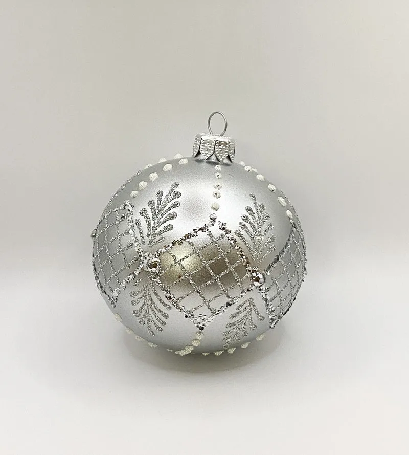 Kugel silber matt mit Gittermuster