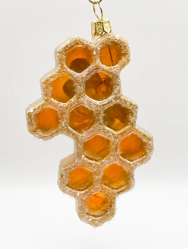 Die Biene krabbelt auf der Bienenwabe, transparent
