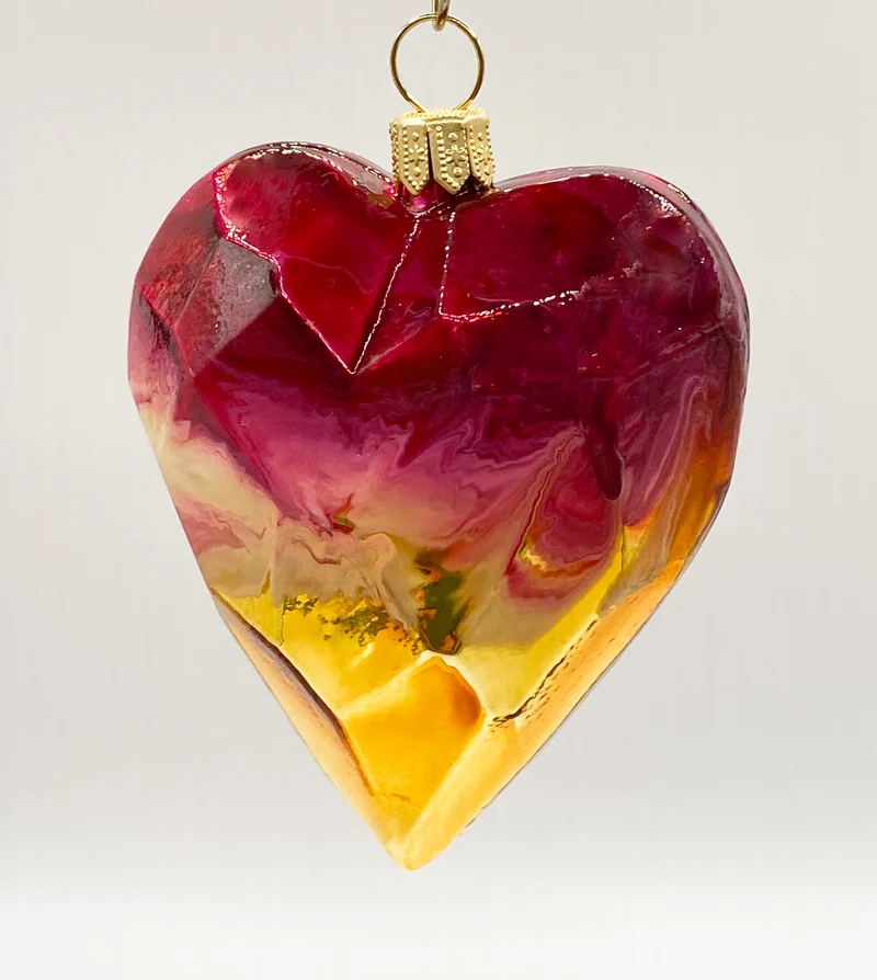 Herz gold-magenta marmoriert, kubistisch
