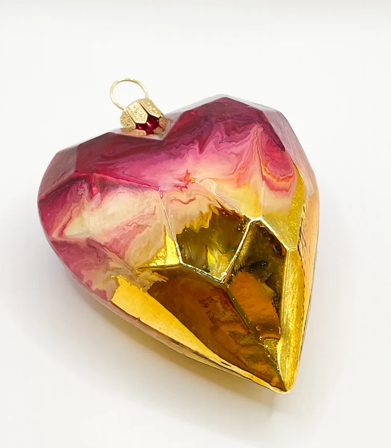 Herz gold-magenta marmoriert, kubistisch