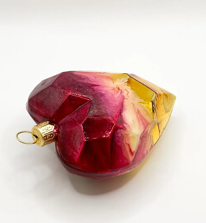 Herz gold-magenta marmoriert, kubistisch