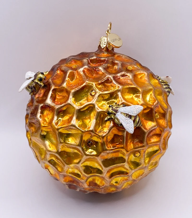 Bienenwaben Kugel mit applizierten Bienen, GlitterLab