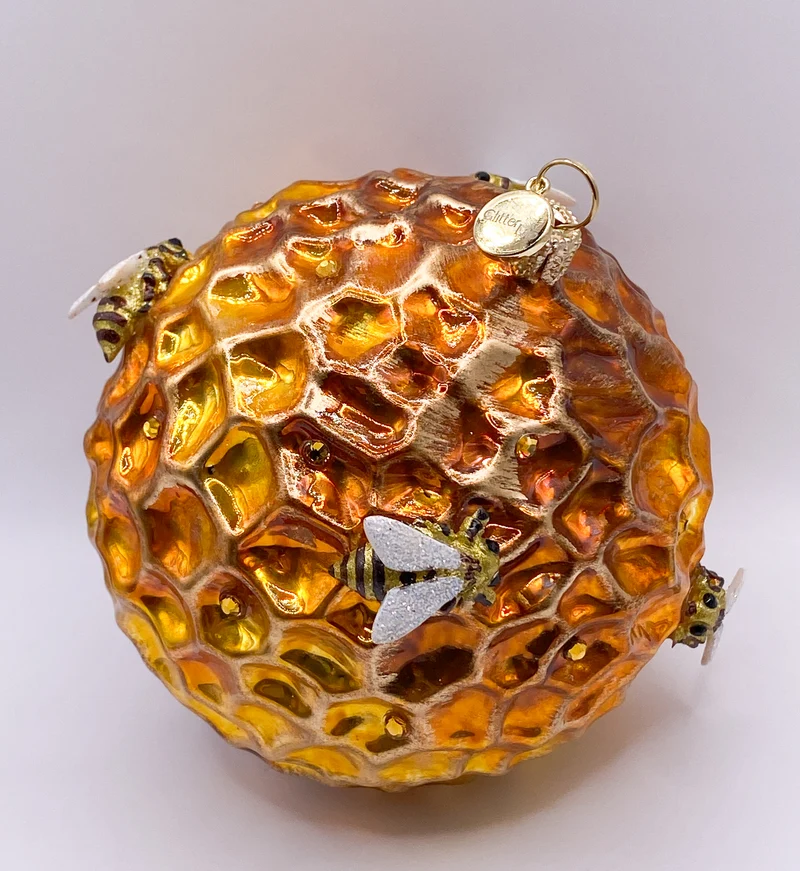 Bienenwaben Kugel mit applizierten Bienen, GlitterLab
