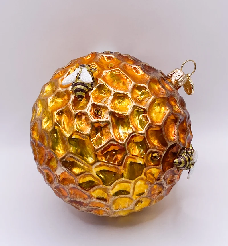 Bienenwaben Kugel mit applizierten Bienen, GlitterLab