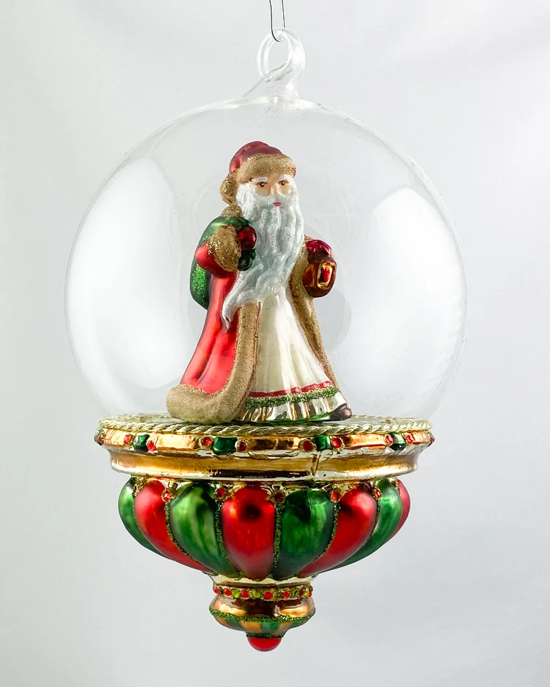 Weihnachtsmann mit Laterne in schön gestalteter Glaskugel, KOMOZJA MOSTOWSKI