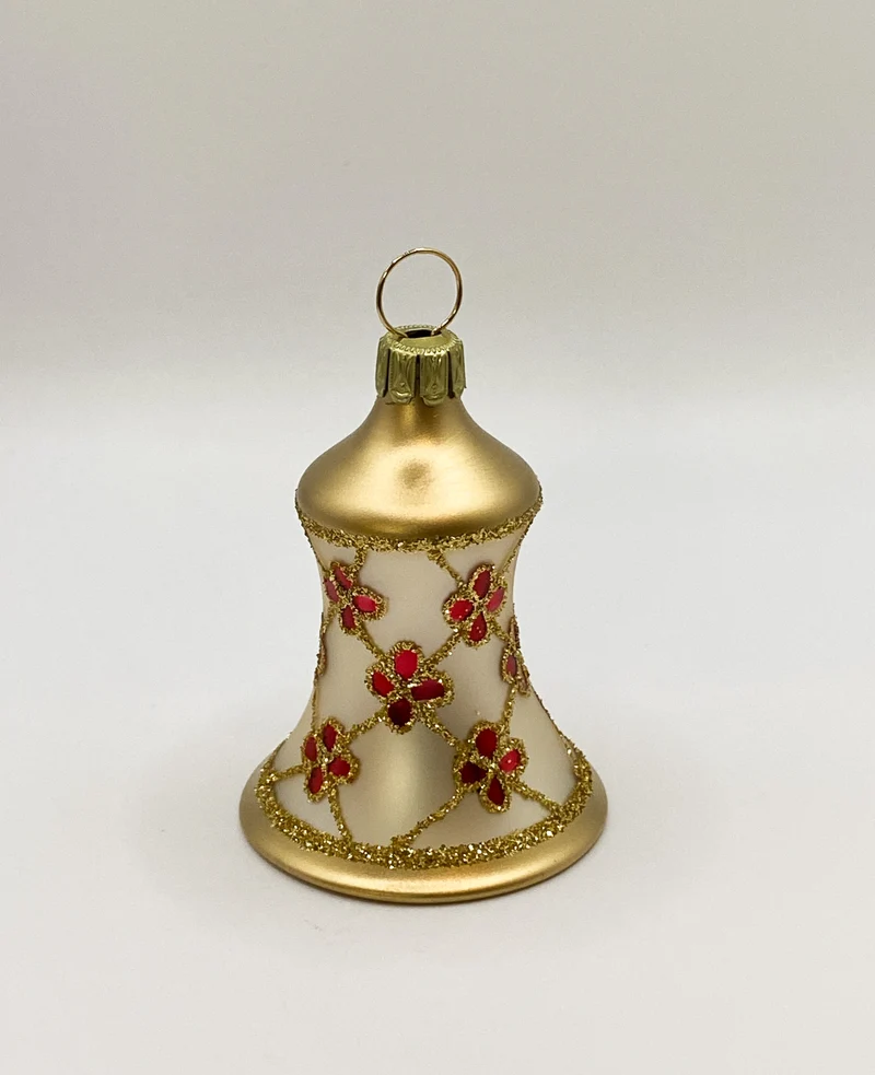 Weihnachts-Glöckchen gold matt mit roten Blümchen