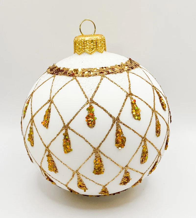 Weisse Kugel mit Gold-Gittermuster