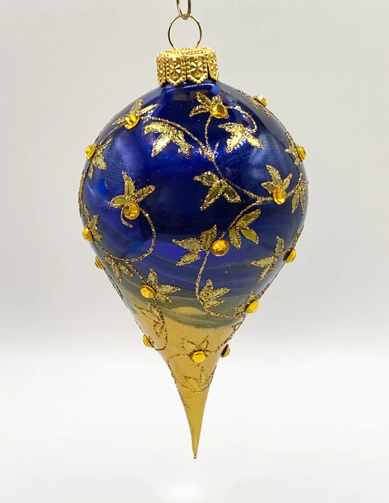Zapfen gold-blau marmoriert mit Blätterranken