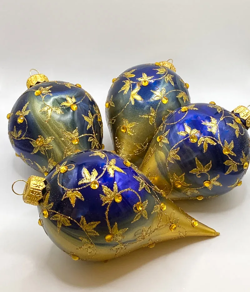 Zapfen gold-blau marmoriert mit Blätterranken