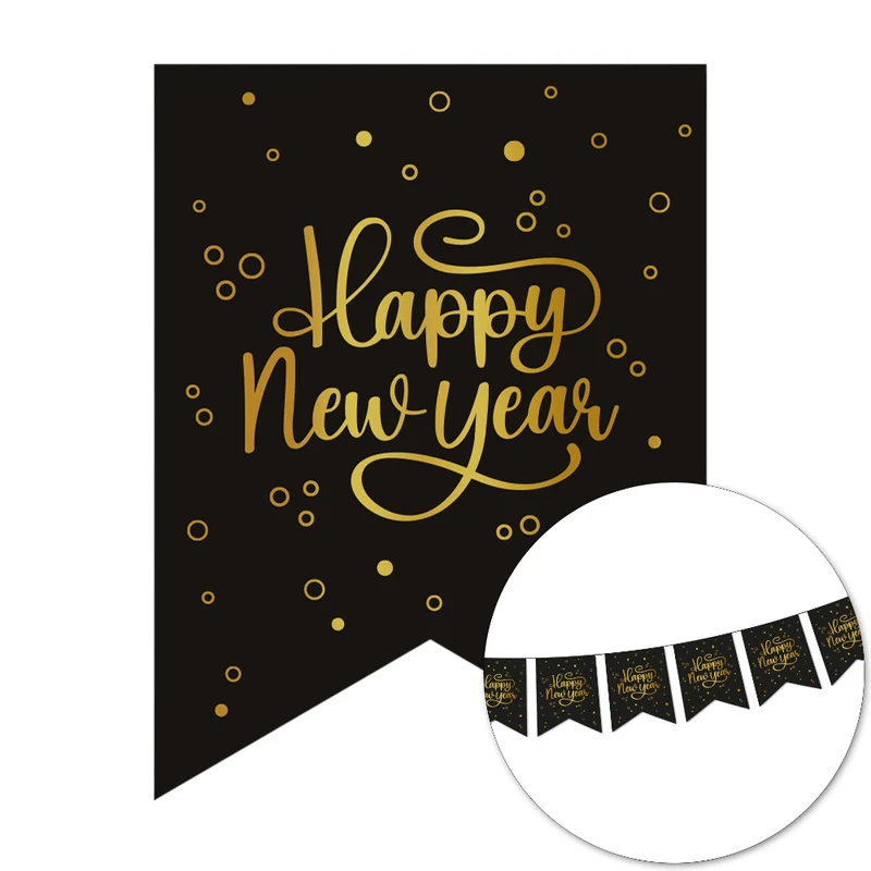 Frohes neues Jahr Girlande Schwarz Gold Banner 6m