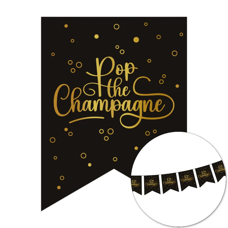 Pop The Champagne Girlande Schwarz Gold 6m