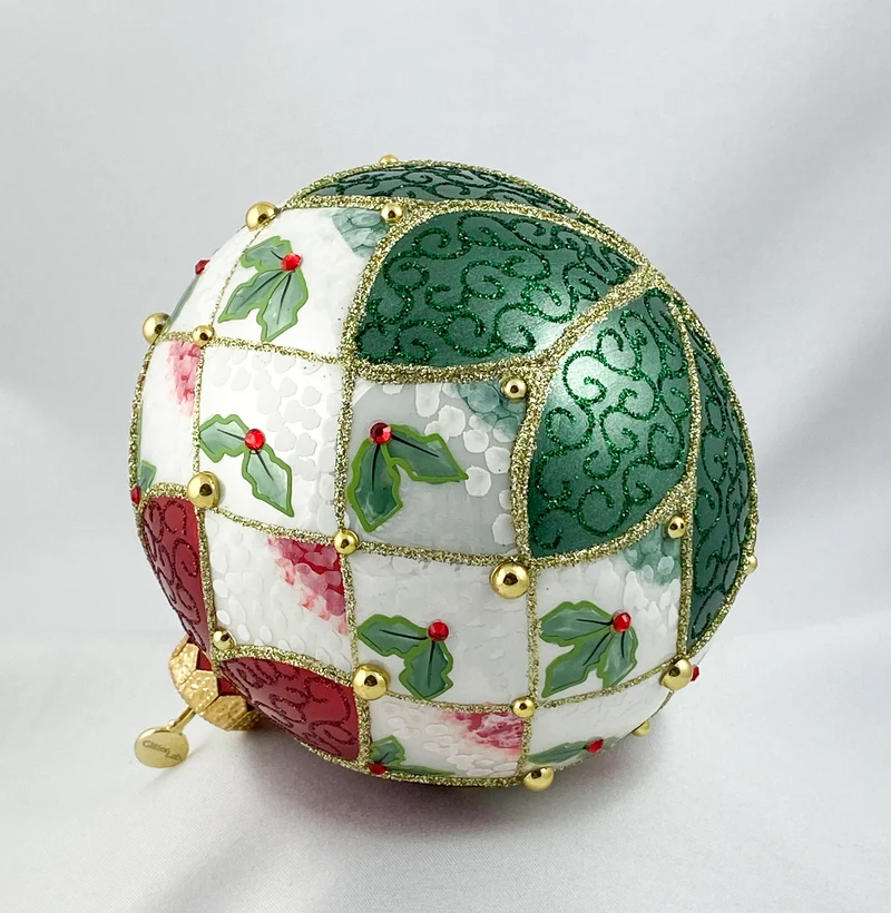 Kugel mit Ilex Zweig Dekor, GlitterLab