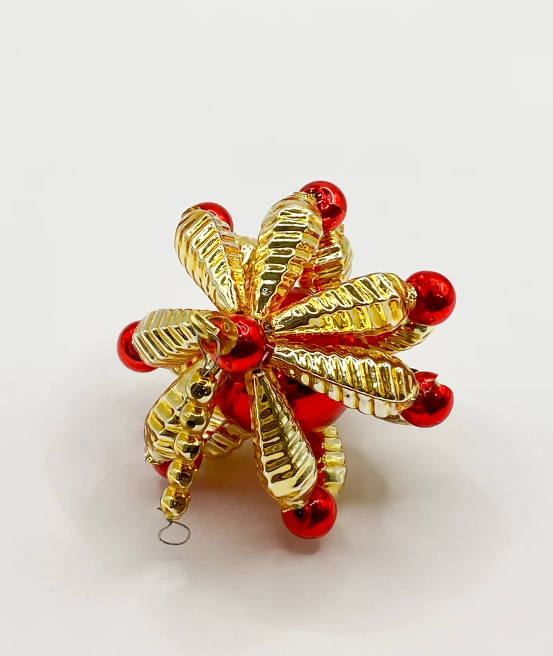 Lampion in Rot und Gold mit Gablonzer Perlen