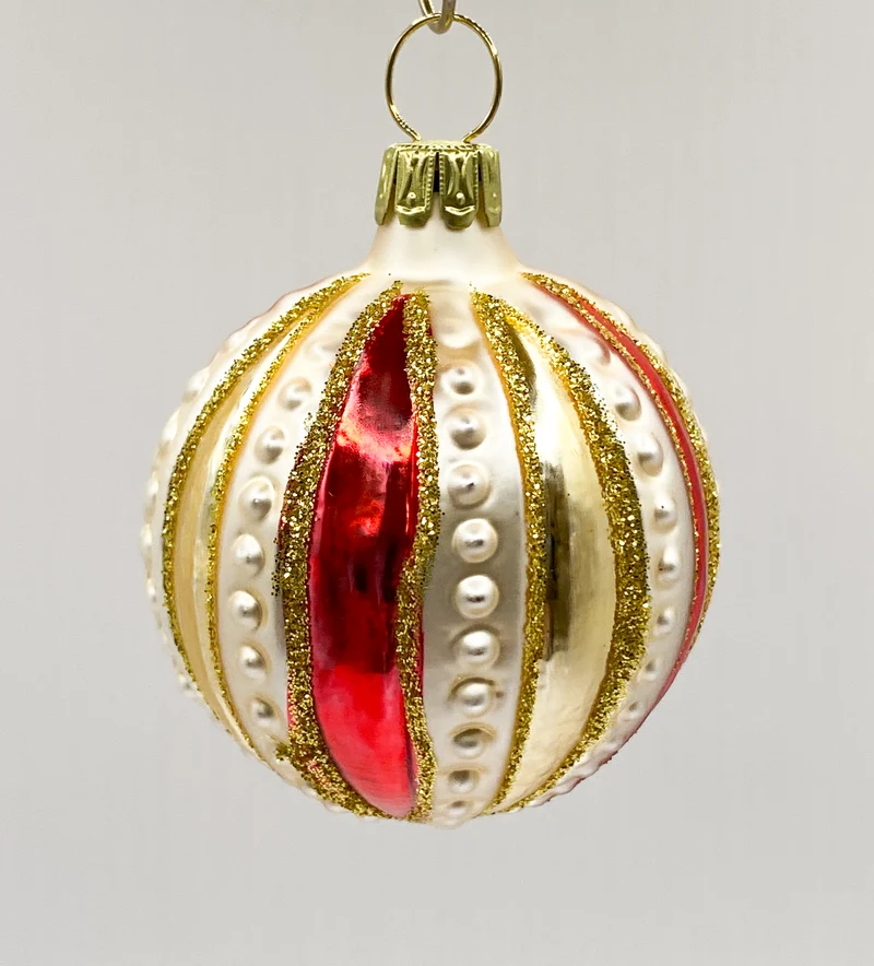 Kleine Kugel gestreift in Rot, Gold und Beige