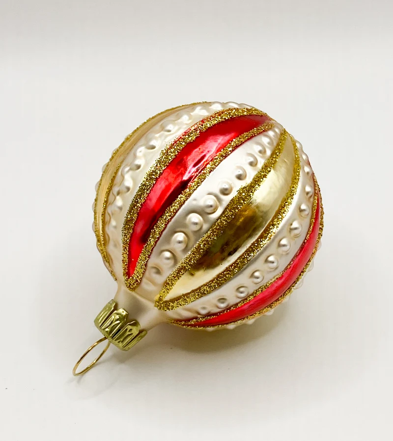 Kleine Kugel gestreift in Rot, Gold und Beige