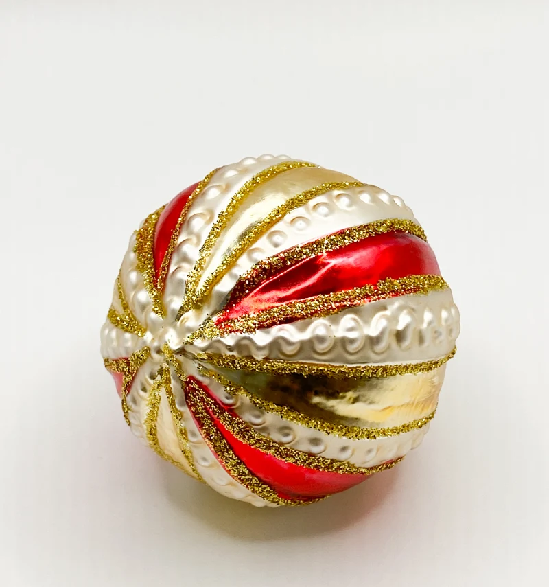 Kleine Kugel gestreift in Rot, Gold und Beige