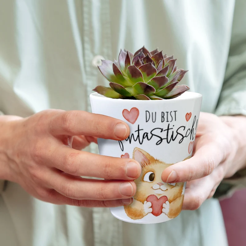 Katze Blumentopf mit Spruch Du bist fantastisch