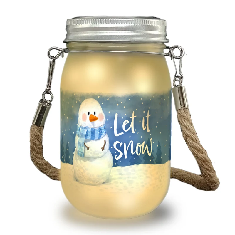 Schneemann Solarlicht mit Spruch Let it snow
