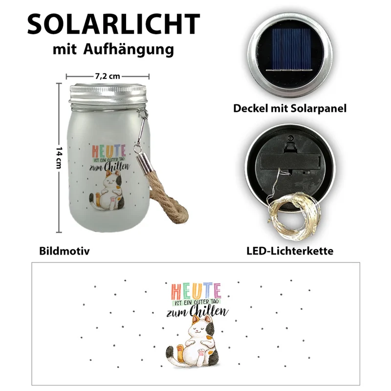 Glückskatze Solarlicht mit Spruch Heute ist ein guter Tag zum Chillen