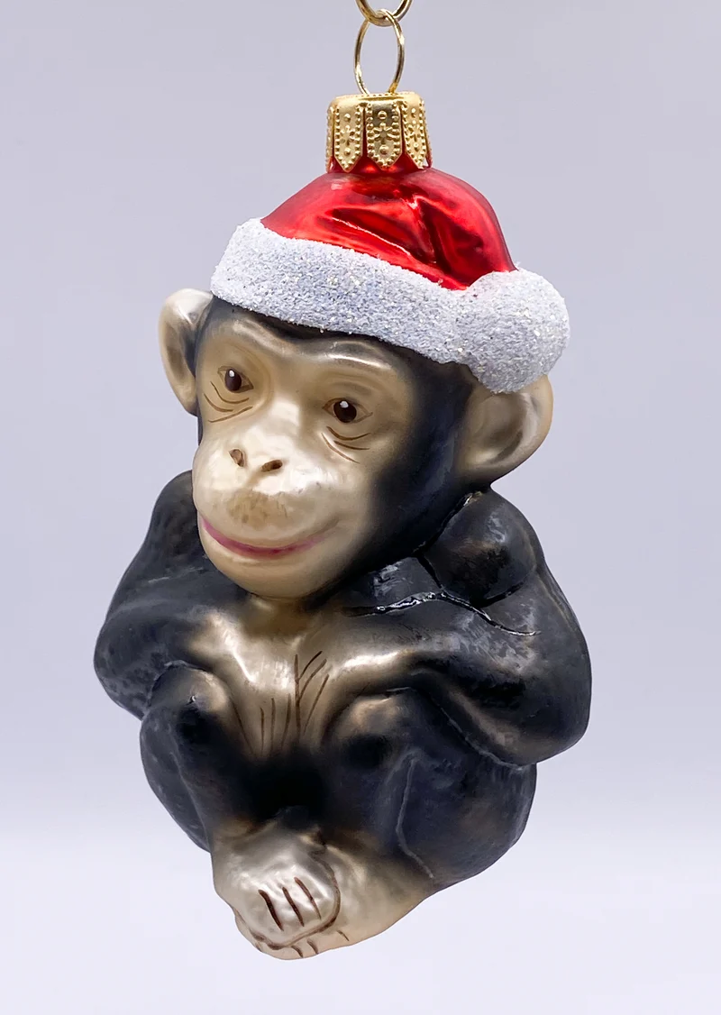 Der Schimpanse freut sich auf Weihnachten