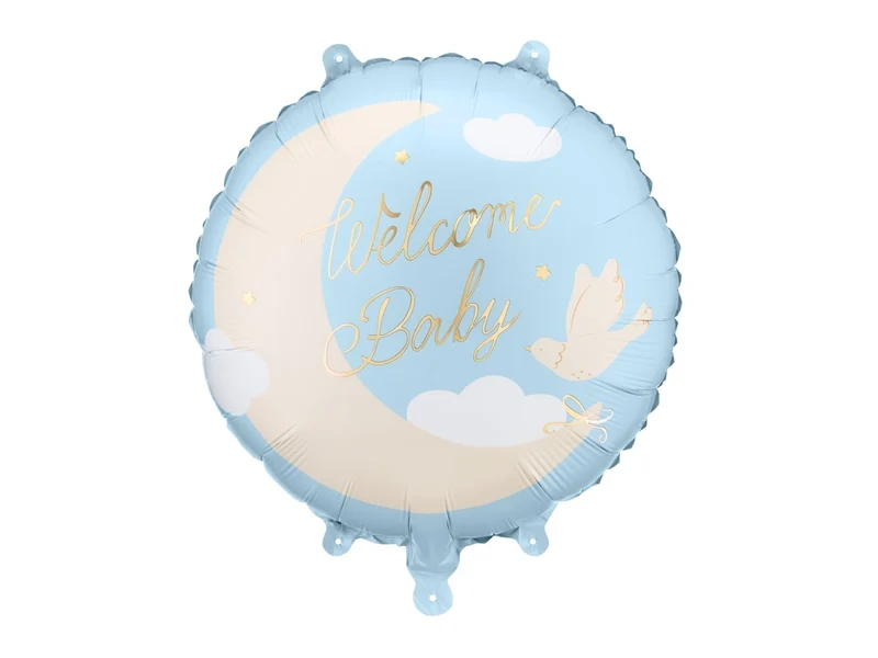 Blau Weiß Creme Folienballon Willkommen Baby Leer 35cm
