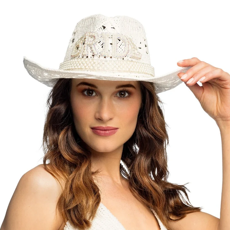 Cowboyhut Weiße Braut glitzert