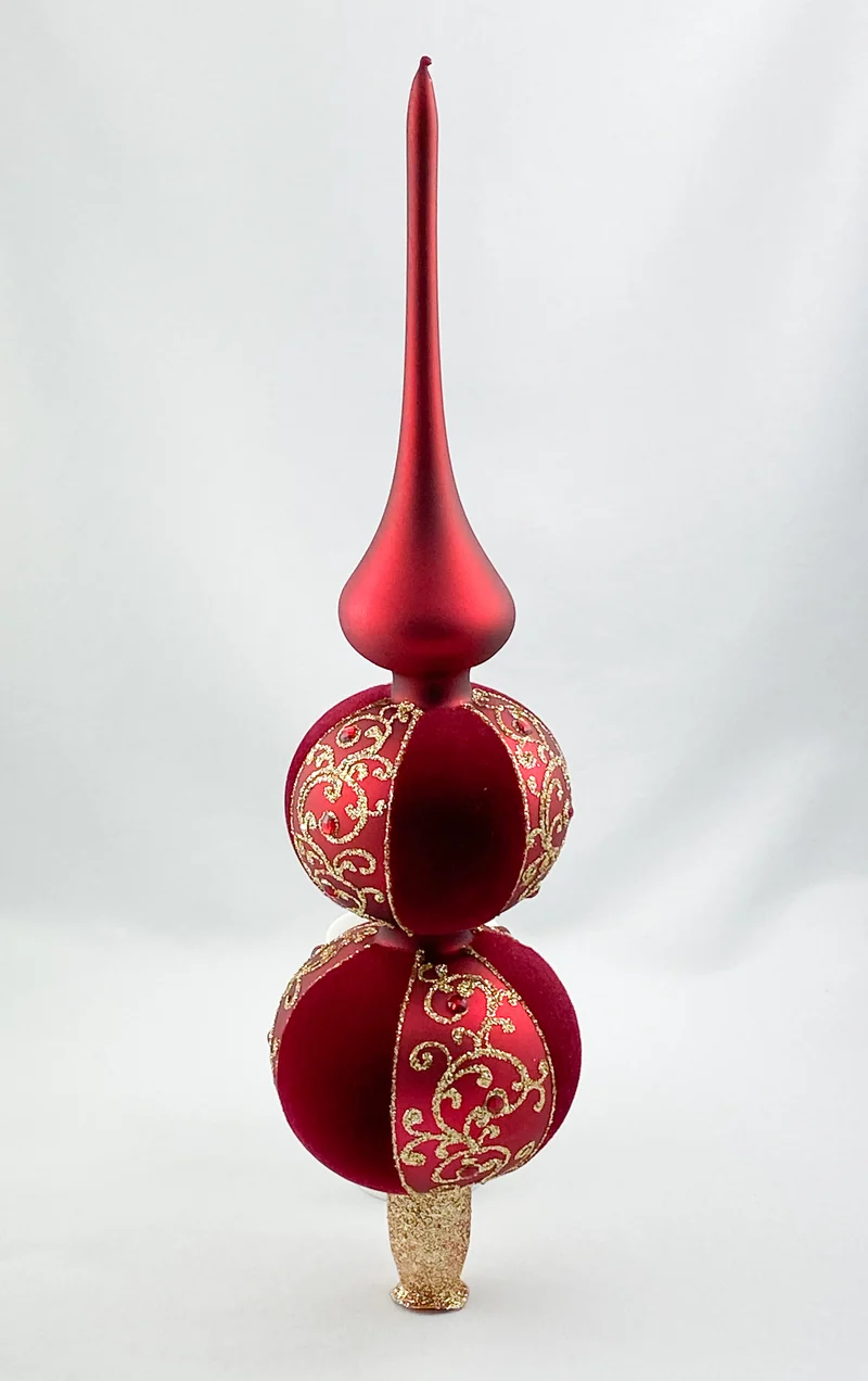Christbaumspitze rot mit goldenem Dekor