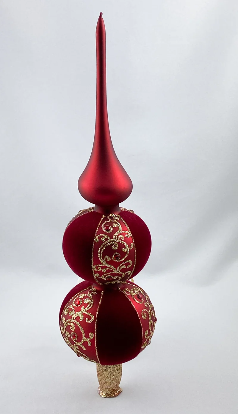 Christbaumspitze rot mit goldenem Dekor
