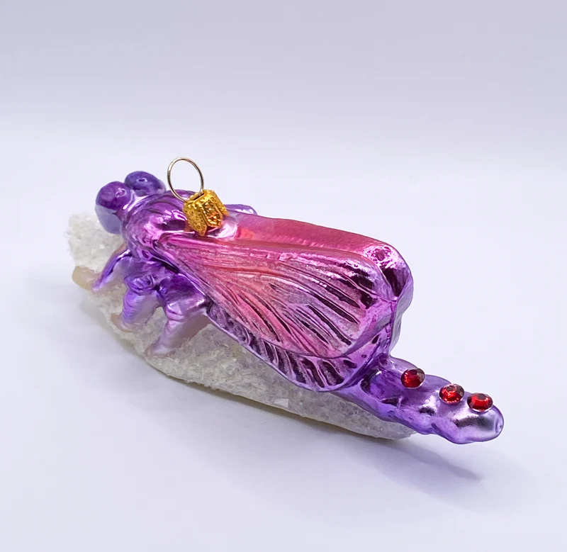 Libelle sitzt auf dem weissen Blatt, pink