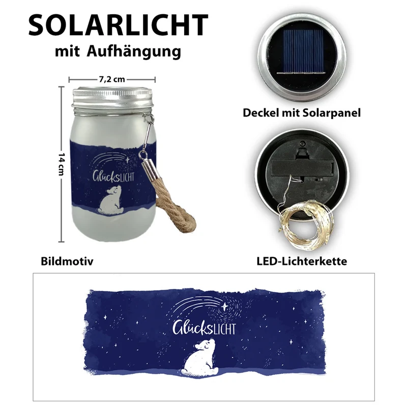 Eisbär Solarlicht mit Spruch Glückslicht
