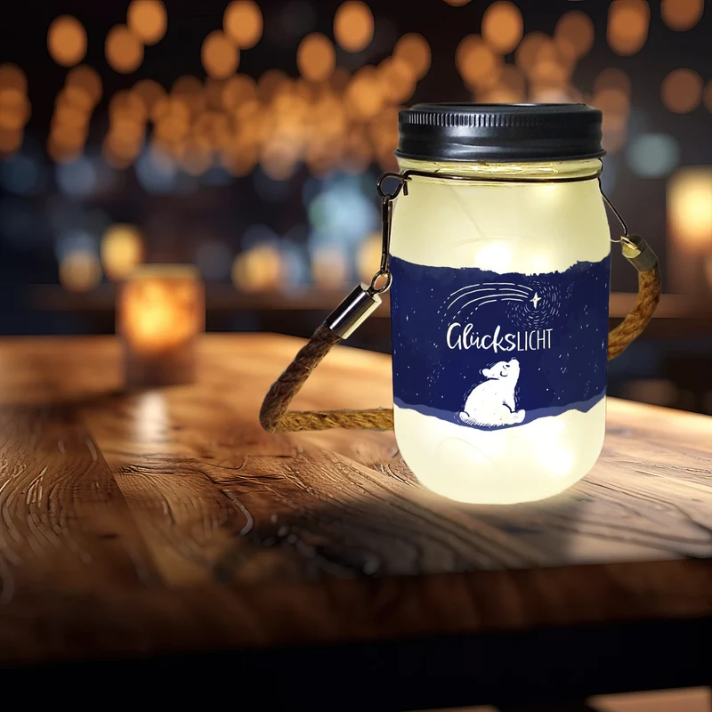 Eisbär Solarlicht mit Spruch Glückslicht