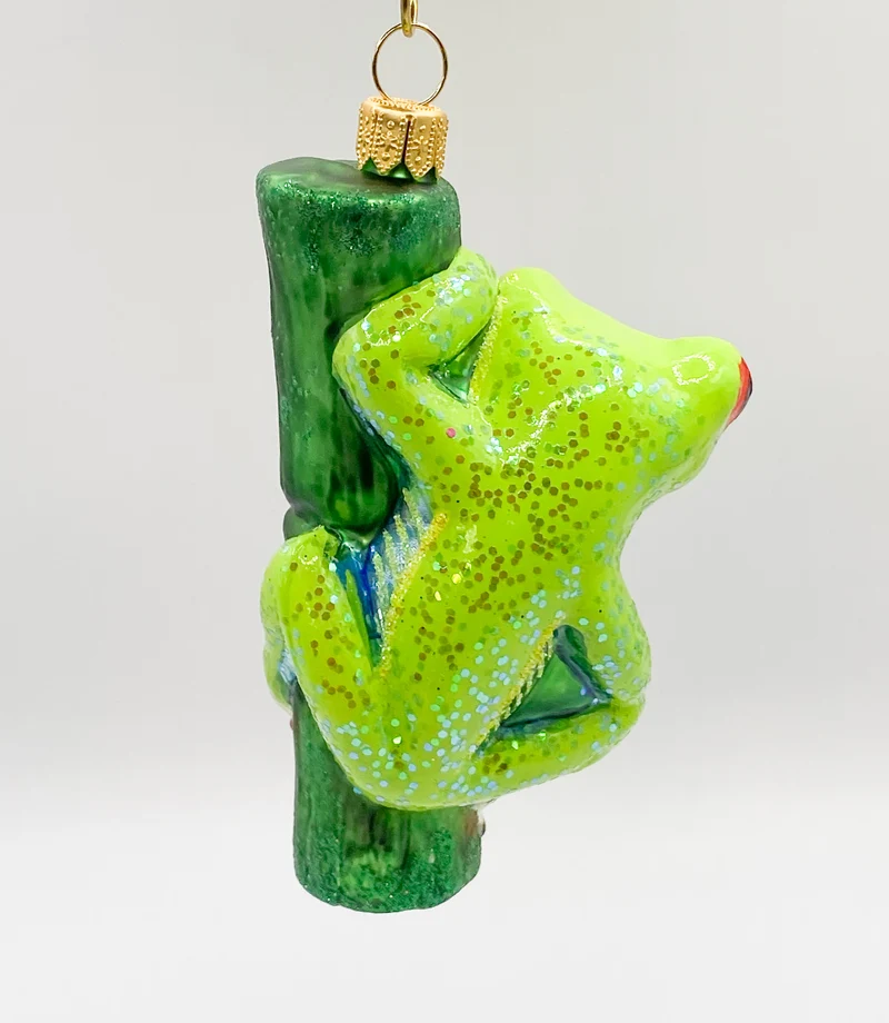 Lustiger Frosch am Grashalm