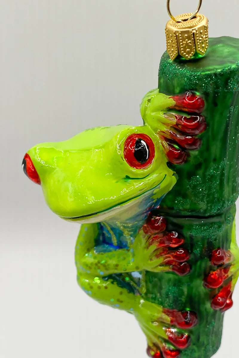 Lustiger Frosch am Grashalm