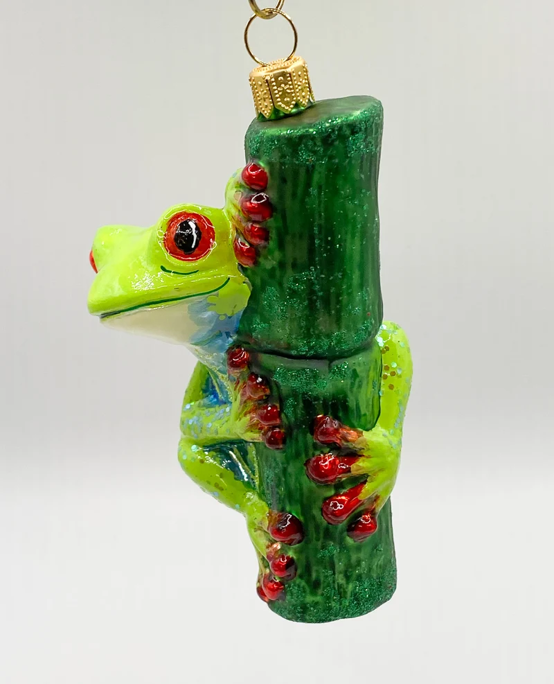Lustiger Frosch am Grashalm