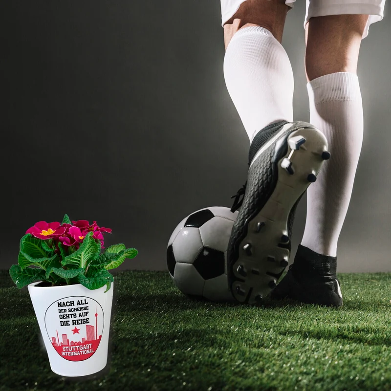 Stuttgart Europapokal Blumentopf mit Spruch Stuttgart International