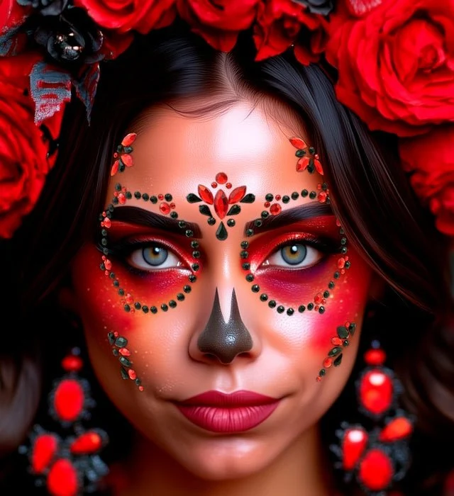 Gesichtsdekoration Day of The Dead Rot/Schwarz