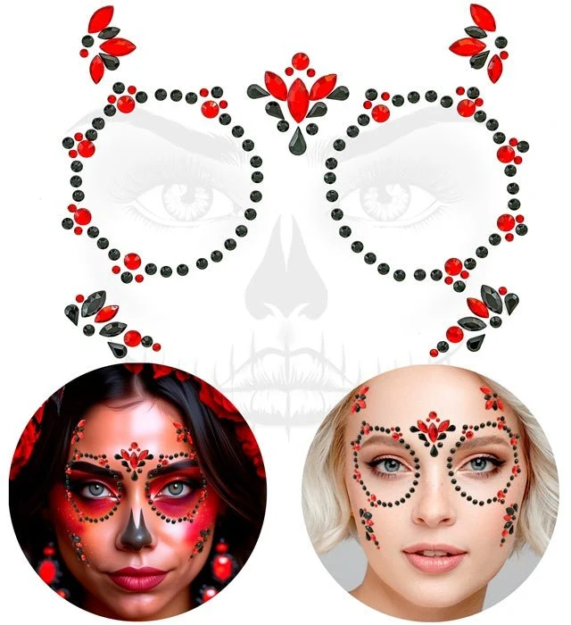 Gesichtsdekoration Day of The Dead Rot/Schwarz